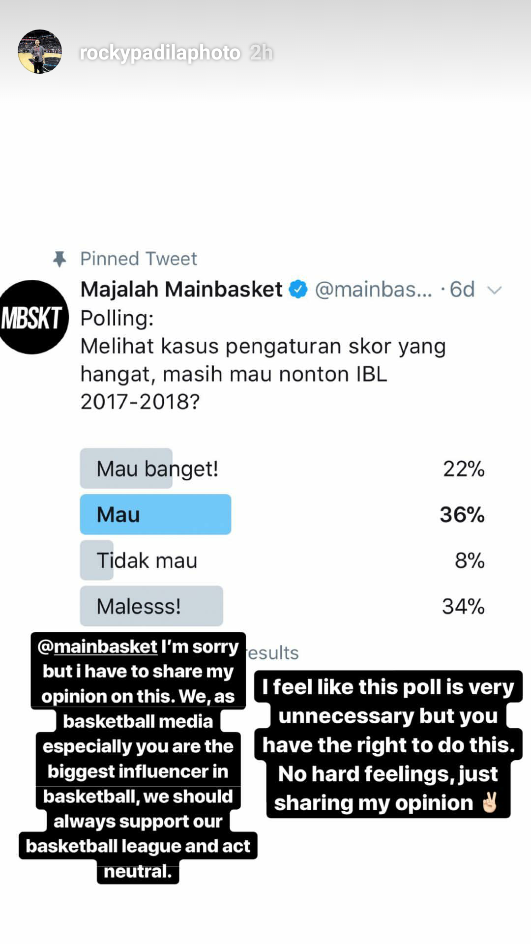 Basket Indonesia Dan Pungutan Suara Tanggapan Insta Stories Rocky Padila Mainbasket Com