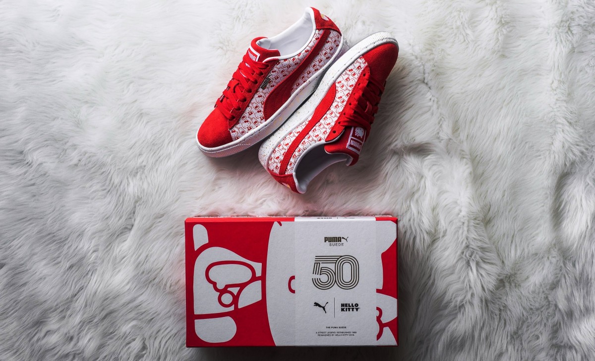 puma suede classic x bright red/bright red hello kitty